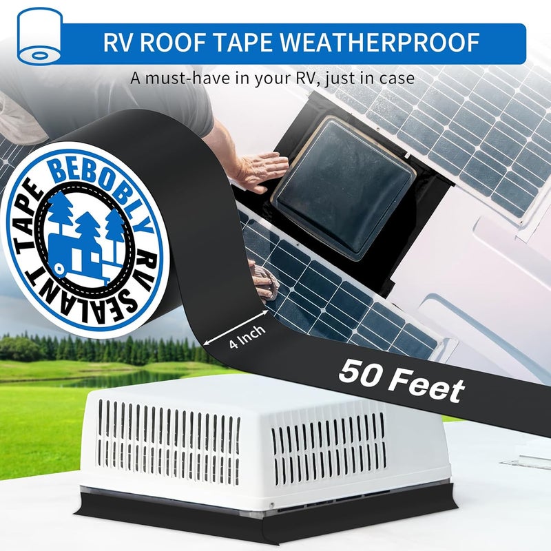 BEBOBLY Butyl Sealant Waterproof Tape,RV Roof Tape Black,4 Inch X 50 Foot Leak Repair Sealant Tape，UV & Waterproof for RV Roof,Window,Camper, Boat,Pipe Sealing Black - Image 3